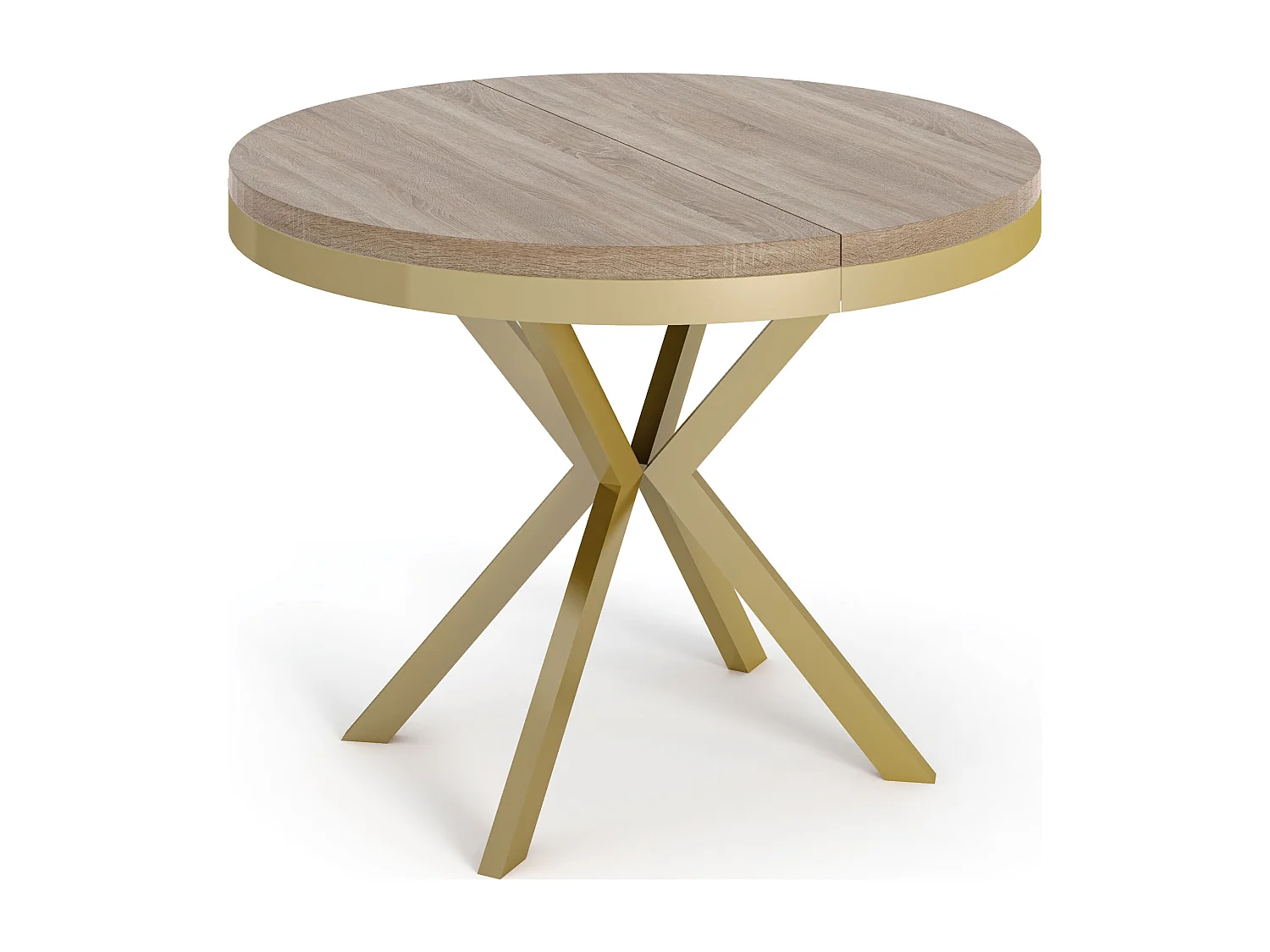 Runder Ausziehbarer Esstisch - Loft Style Tisch mit Goldenen Metallbeinen - 90 bis 170 cm - Industrieller Tisch für Wohnzimmer - Kompakt - 90 cm - Sonoma Eiche