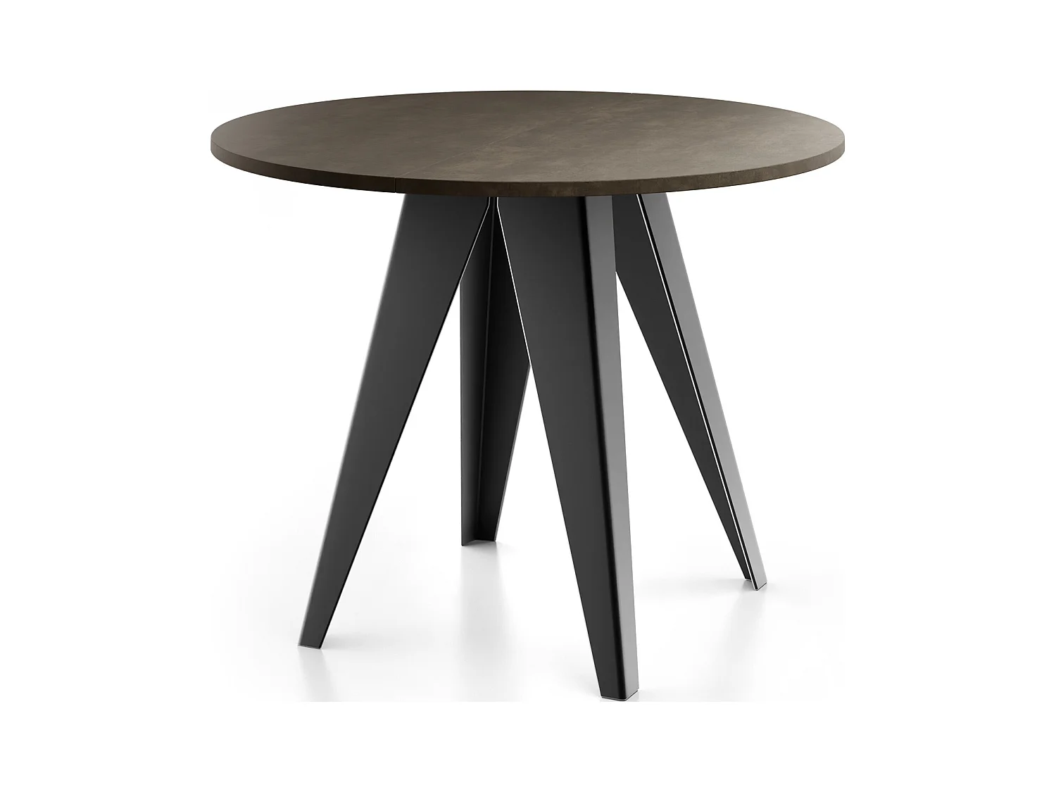 Esstisch Glory im Industriestil - Modern, Rund - Ausziehbar von 90 cm bis 130 cm, mit Pulverbeschichteten Metallbeinen, Tisch für Kleine Küche - Chicago Beton Grau