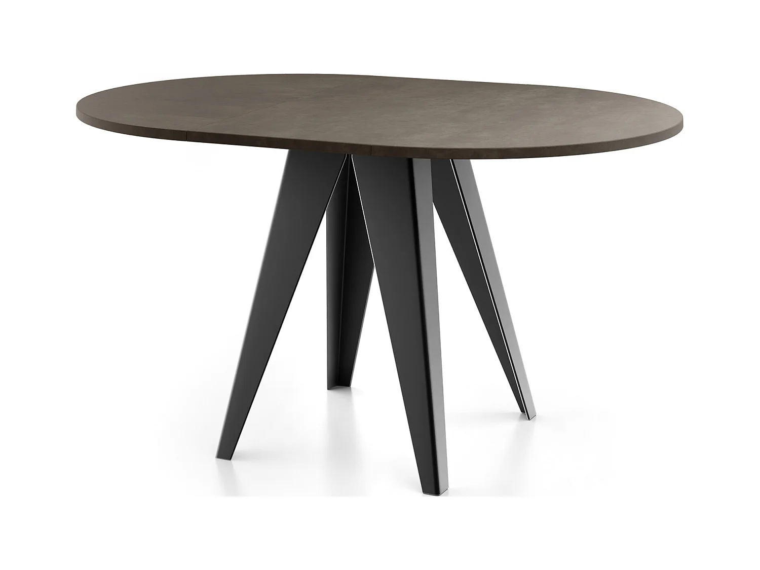 Esstisch Glory im Industriestil - Modern, Rund - Ausziehbar von 90 cm bis 130 cm, mit Pulverbeschichteten Metallbeinen, Tisch für Kleine Küche - Chicago Beton Grau