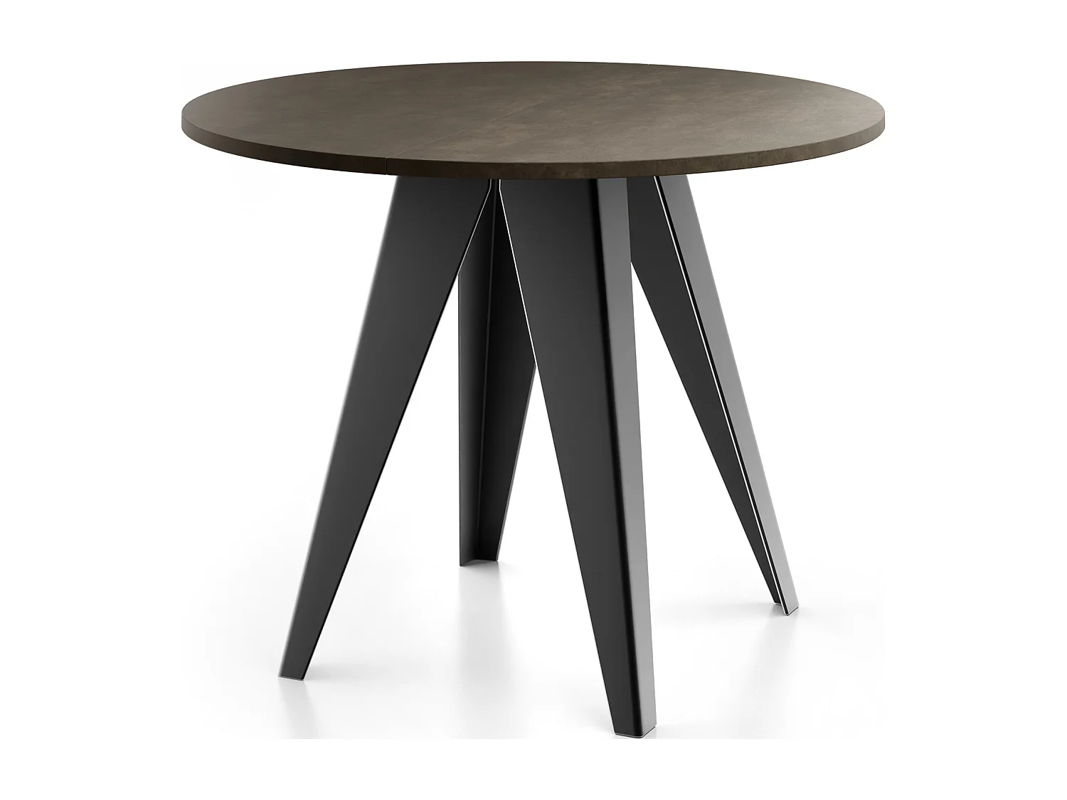 Table de Salle à Manger Ronde de Style Industriel - Moderne - Extensible de 90 cm à 130 cm - Pieds Métalliques Noirs - Gris Béton Foncé