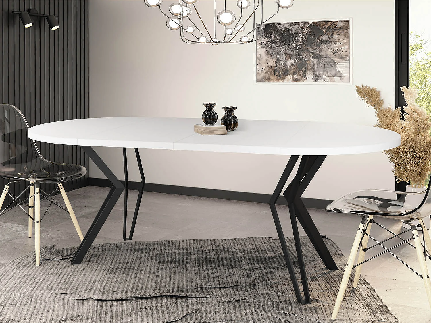 Runder Tisch für das Esszimmer - 100 oder 120 cm Durchmesser - Ausziehbarer Tisch mit Pulverbeschichteten Schwarzen Metallbeinen - 120 cm - Weiß