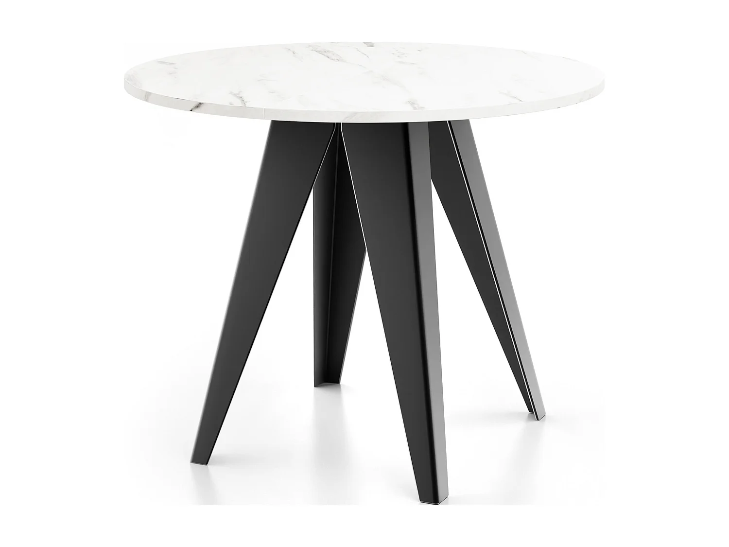 Table de Salle à Manger Ronde de Style Industriel - Moderne - Extensible de 100 cm à 140 cm - Pieds Métalliques Noirs - Marbre blanc