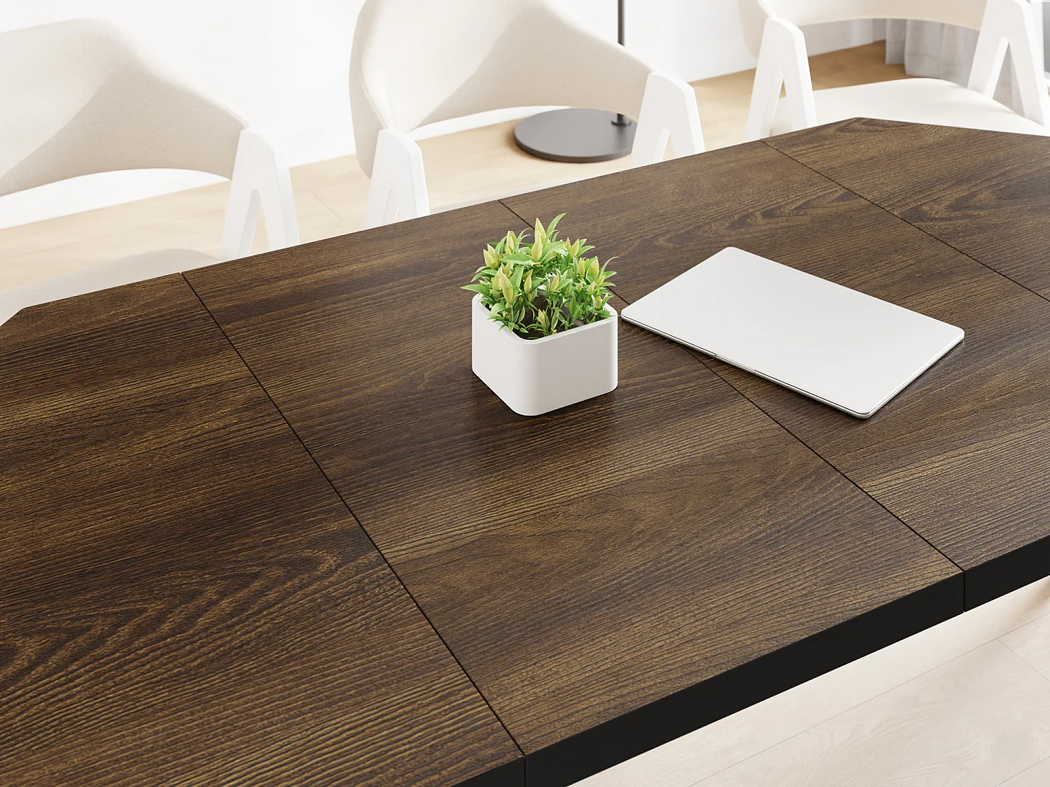 Table à Manger Extensible Moderne avec Pieds Noirs - Plateau en Panneau Stratifié, Style Loft - Arvadonna Châtaigne - 100/200