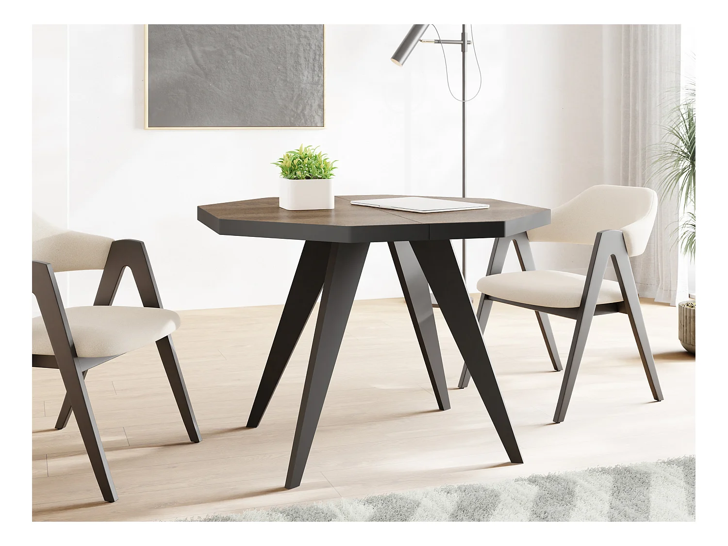 Moderner Runder Ausziehbarer Esstisch Diamond mit Schwarz Holzbeinen – Erweiterbar bis 200 cm, ideal für 4 bis 8 Personen - Loft-Stil Tisch - Arvadonna Chestnut