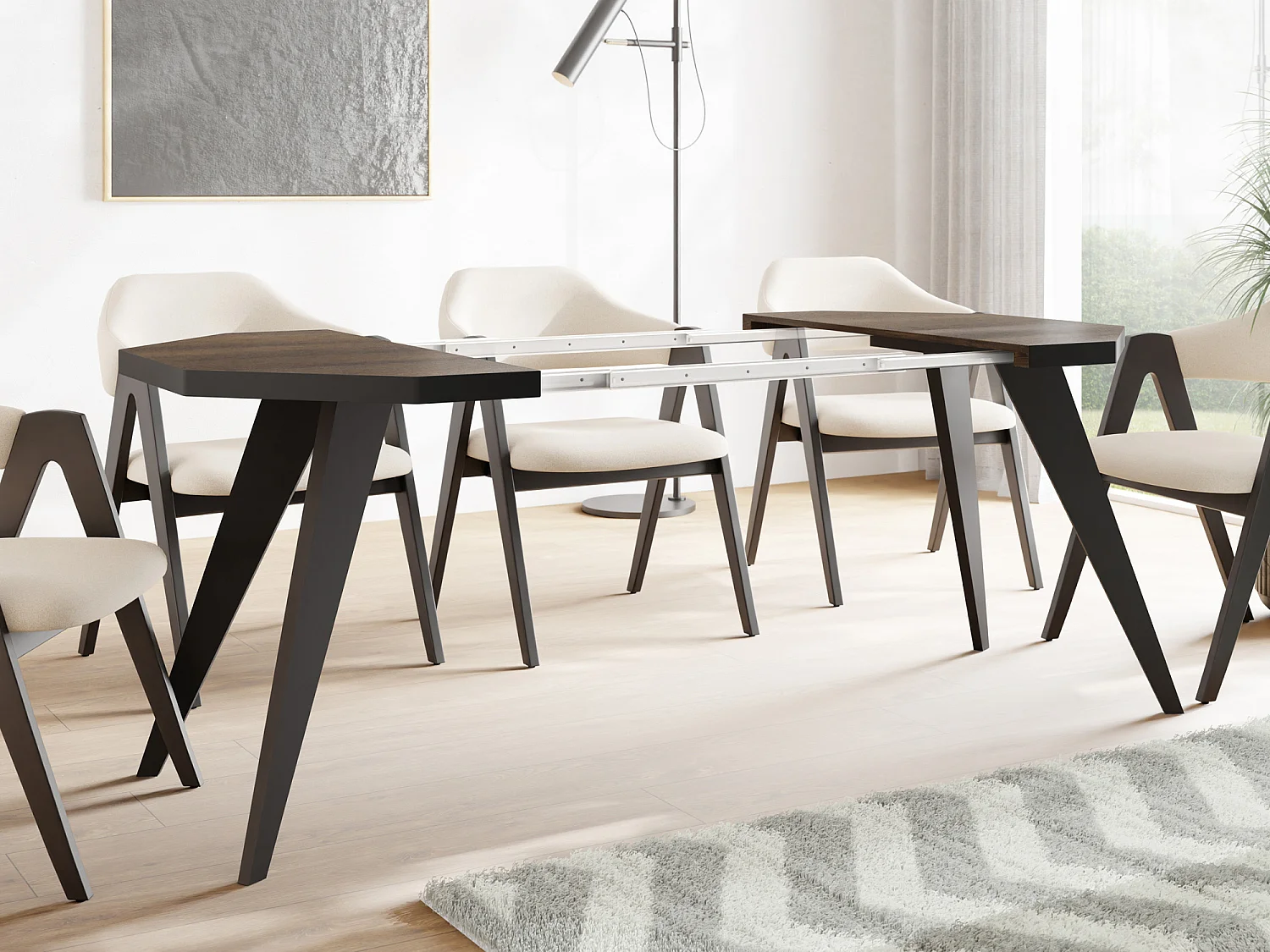 Moderner Runder Ausziehbarer Esstisch Diamond mit Schwarz Holzbeinen – Erweiterbar bis 200 cm, ideal für 4 bis 8 Personen - Loft-Stil Tisch - Arvadonna Chestnut