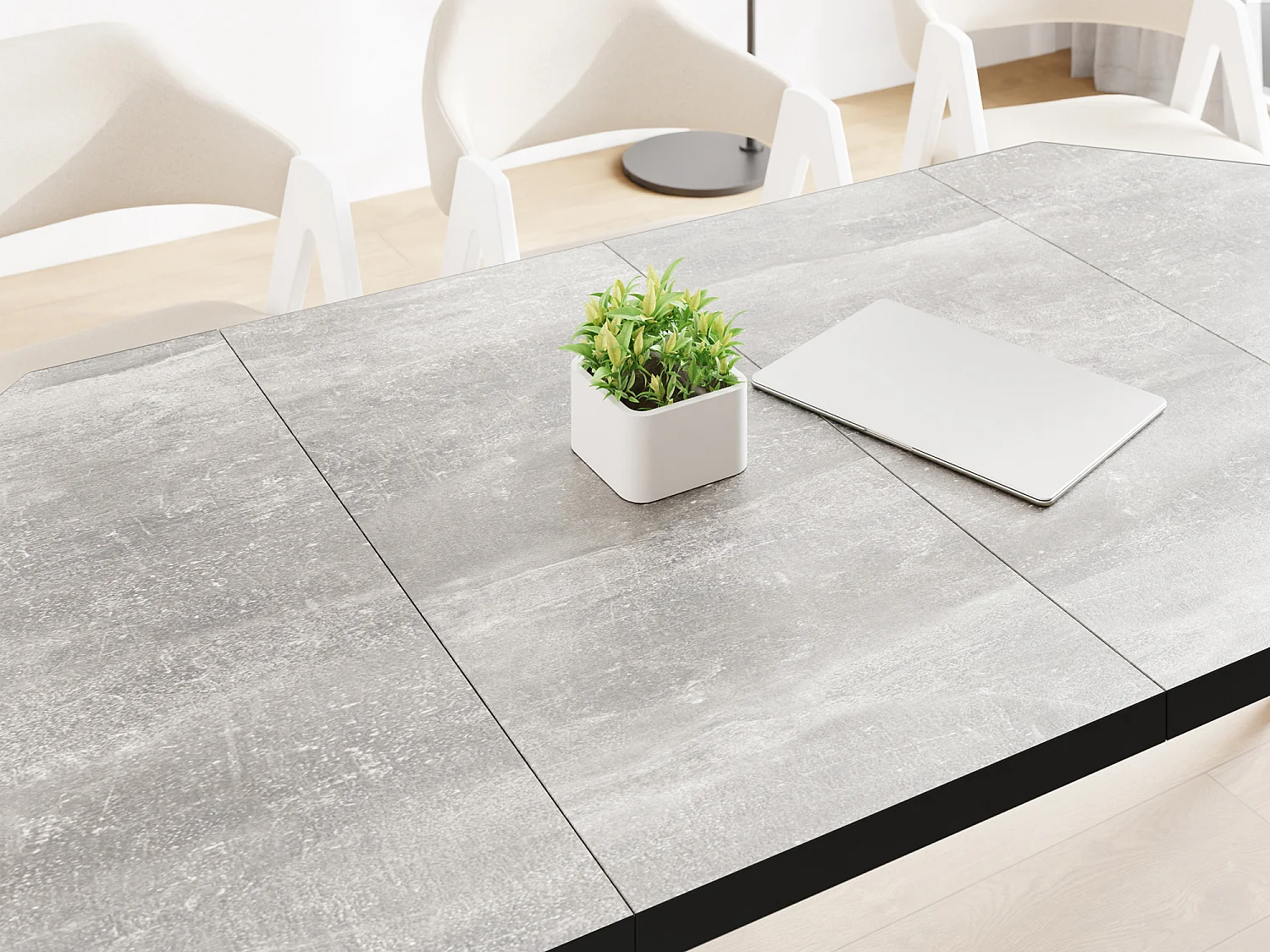 Moderner Runder Ausziehbarer Esstisch Diamond mit Schwarz Holzbeinen – Erweiterbar bis 200 cm, ideal für 4 bis 8 Personen - Loft-Stil Tisch für Küche - Beton Grau