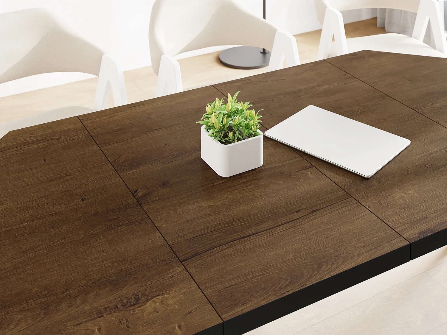 Table à Manger Extensible Moderne avec Pieds Noirs - Plateau en Panneau Stratifié, Style Loft - Chêne Lefkas - 100/150