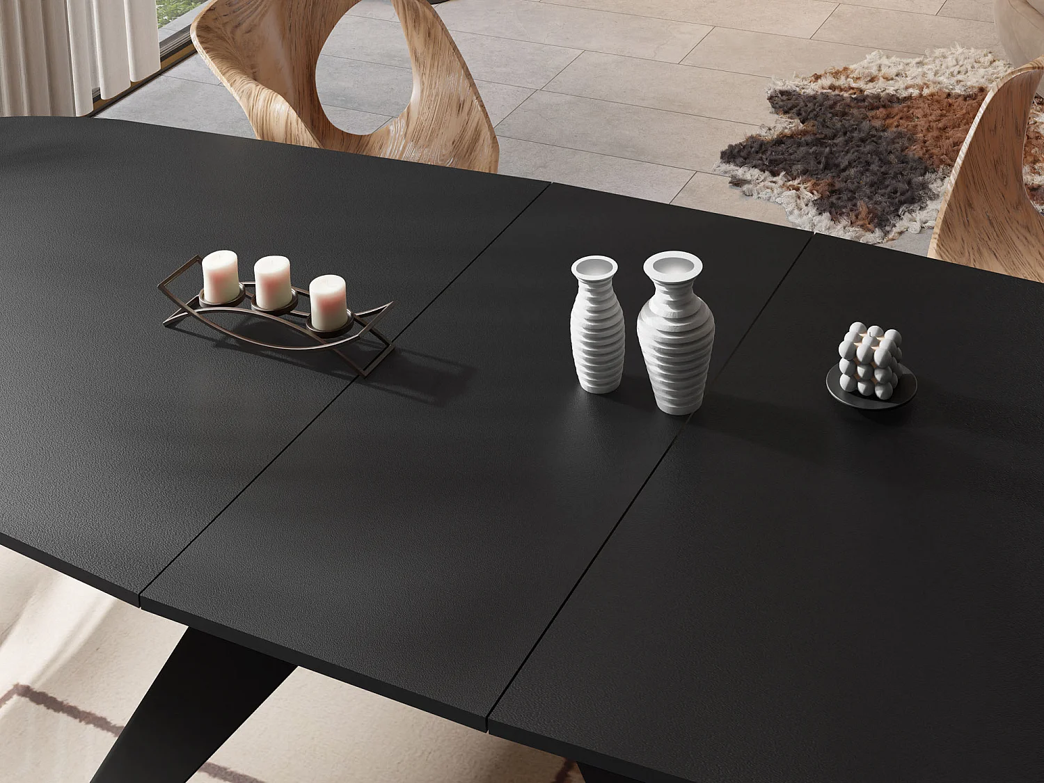 Ausziehbarer Esstisch im Loft-Stil - Industrieller Tisch mit Schwarzen Metallbeinen - Modernes Design für Wohnzimmer - 180 cm Ausziehbar auf 220 cm - Schwarz