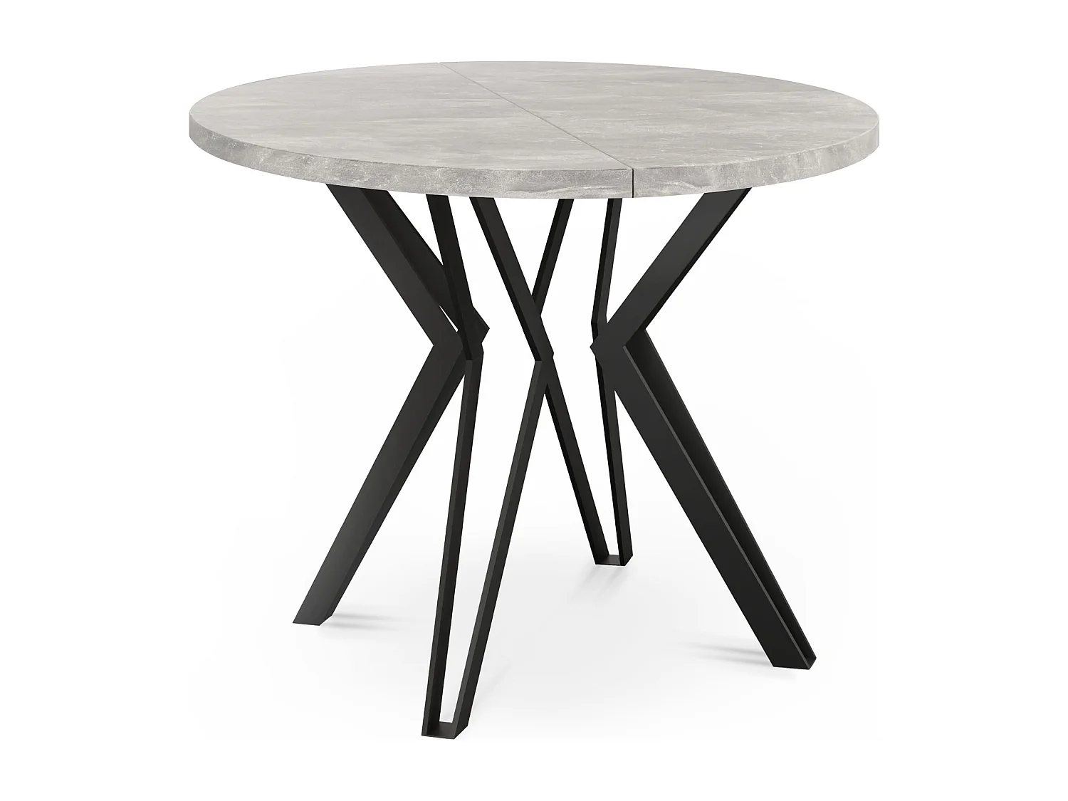Table Ronde Salle à Manger - 120/196 cm de Diamètre - Table à Rallonges Avec Pieds en Métal Noir - Style Industriel - Compacte - Gris Béton
