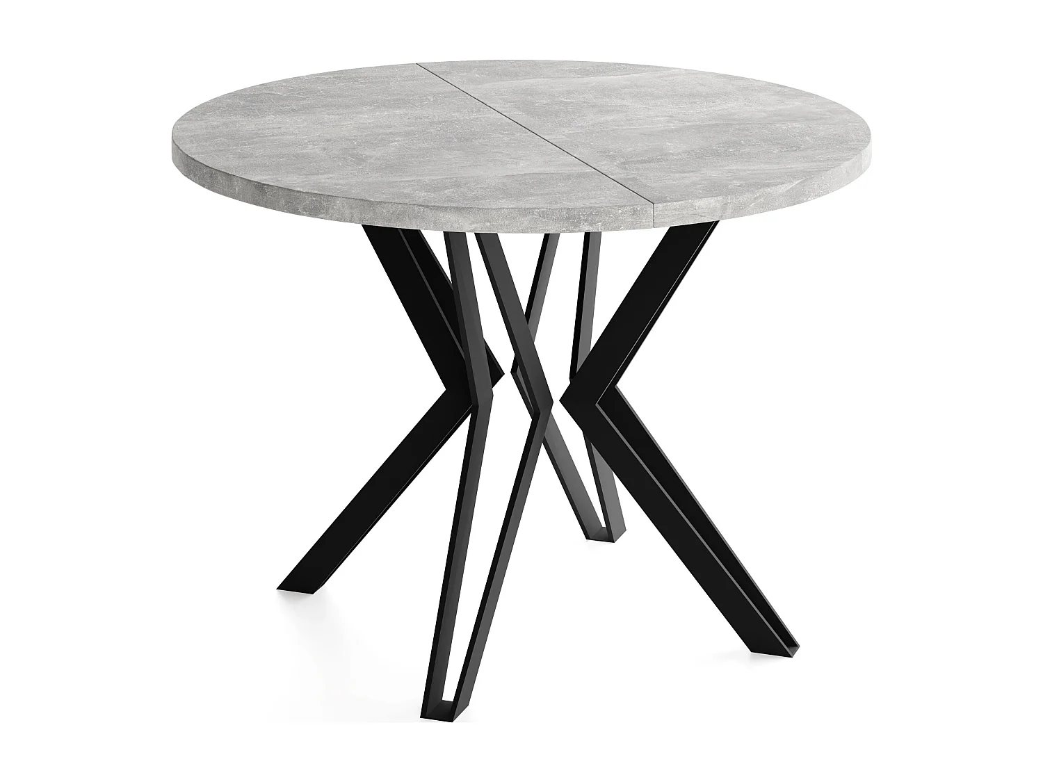 Runder Tisch für das Esszimmer - 100 oder 120 cm Durchmesser - Ausziehbarer Tisch mit Pulverbeschichteten Schwarzen Metallbeinen - 120 cm - Beton Grau