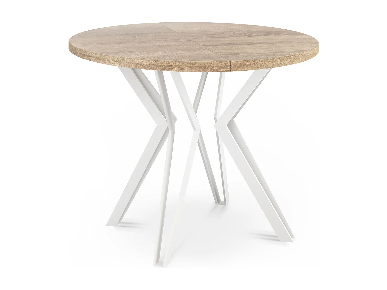 Runder Tisch für das Esszimmer - 100 oder 120 cm Durchmesser - Ausziehbarer Tisch mit Pulverbeschichteten Weißen Metallbeinen - 100 cm - Sonoma Eiche