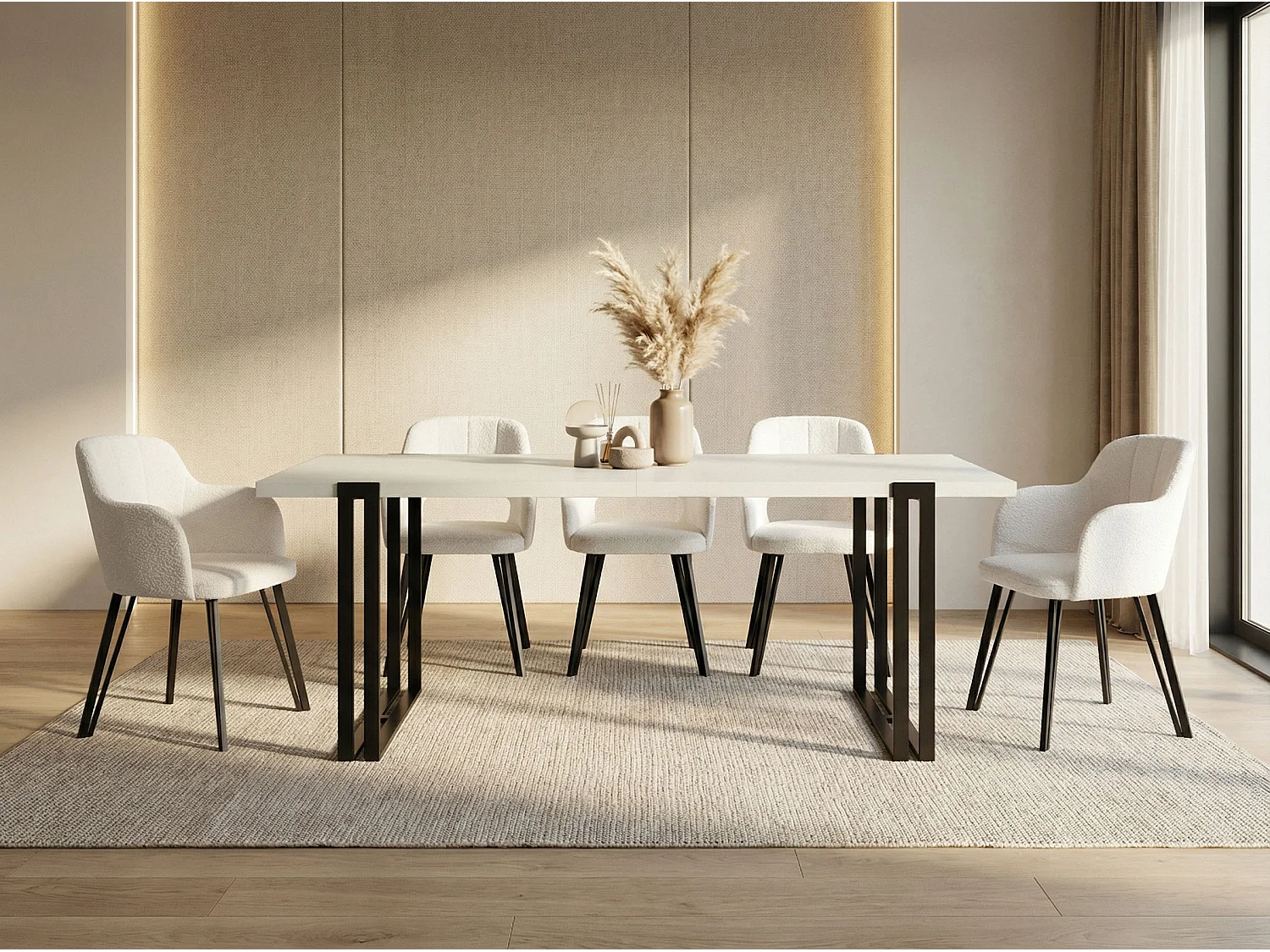 Ausziehbarer Esstisch - Großer Tisch im Loft-Stil mit Schwarze Metallbeinen 160 bis 260 cm - Industrietisch für das Wohnzimmer - Weiß - 160 x 90 cm