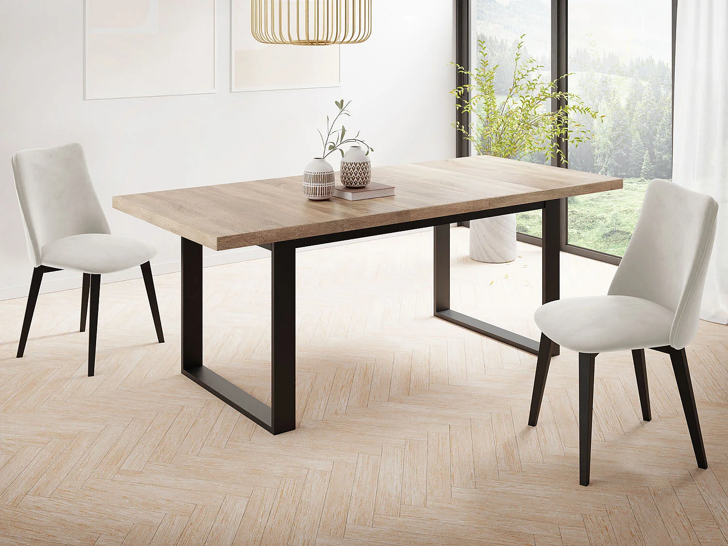 Ausziehbarer Rechteckiger Esstisch im Loft-Stil mit Schwarzen Metallbeinen – Tisch für Wohnzimmer – Ausziehbar von 160 cm auf 240 cm – Made in EU – Sonoma Eiche