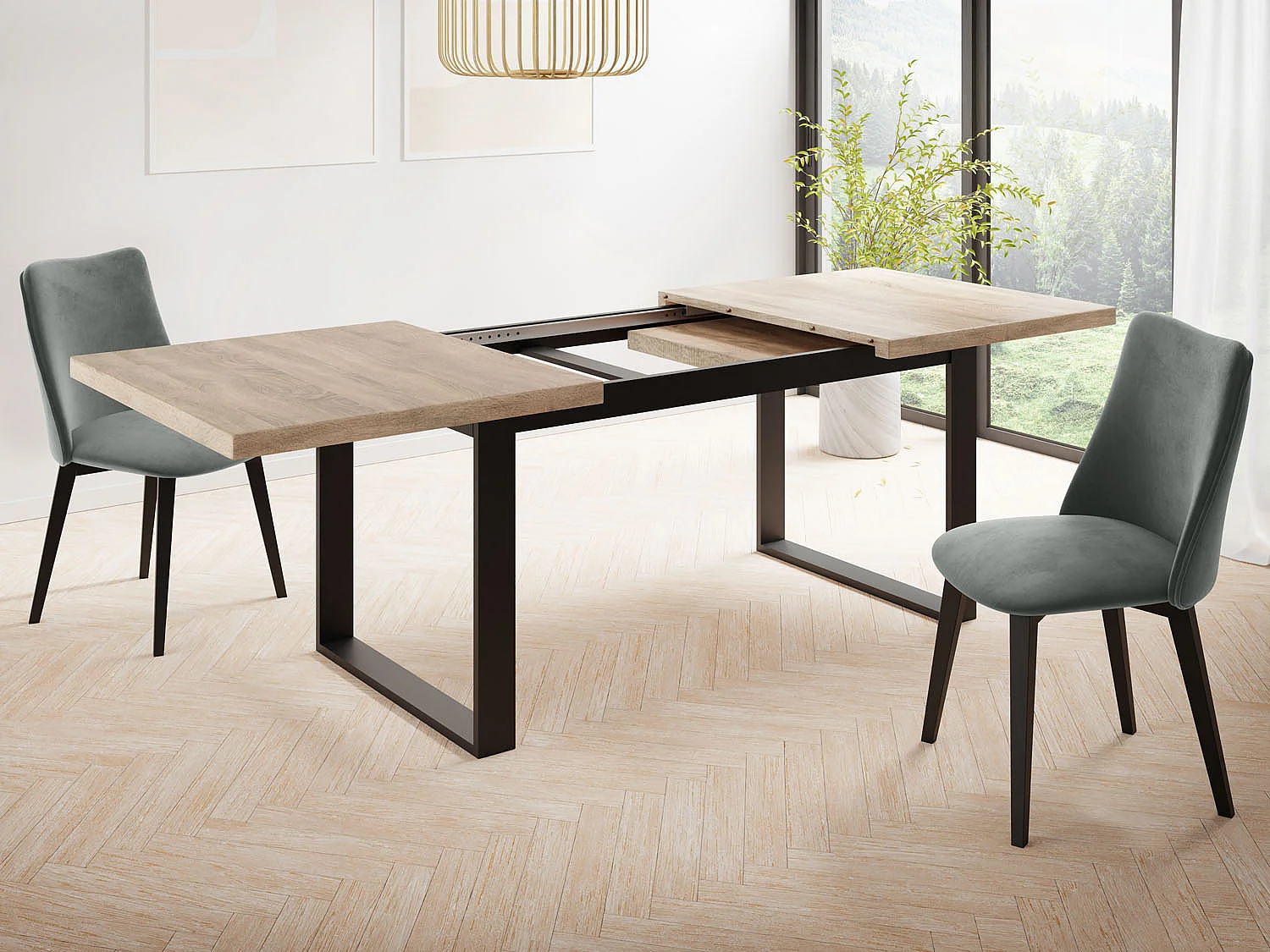 Ausziehbarer Rechteckiger Esstisch im Loft-Stil mit Schwarzen Metallbeinen – Tisch für Wohnzimmer – Ausziehbar von 160 cm auf 240 cm – Made in EU – Sonoma Eiche