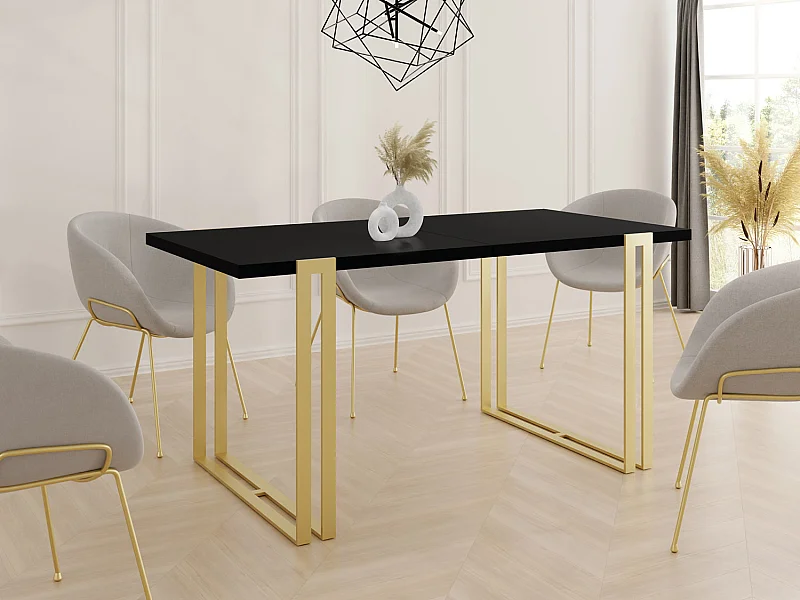 Table à Manger Extensible - Table Style Loft en Métal - Table Style Industriel Pour le Salon - Gain de Place - 160 / 260 cm - Noir/Doré - 160 x 80 cm
