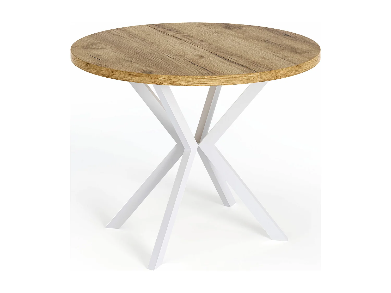 Runder Ausziehbarer Esstisch für 8-12 Personen - Loft Style Tisch mit Weiß Metallbeinen - 120 bis 200 cm - Industrieller Tisch für Wohnzimmer - Craft Eiche - 120 cm