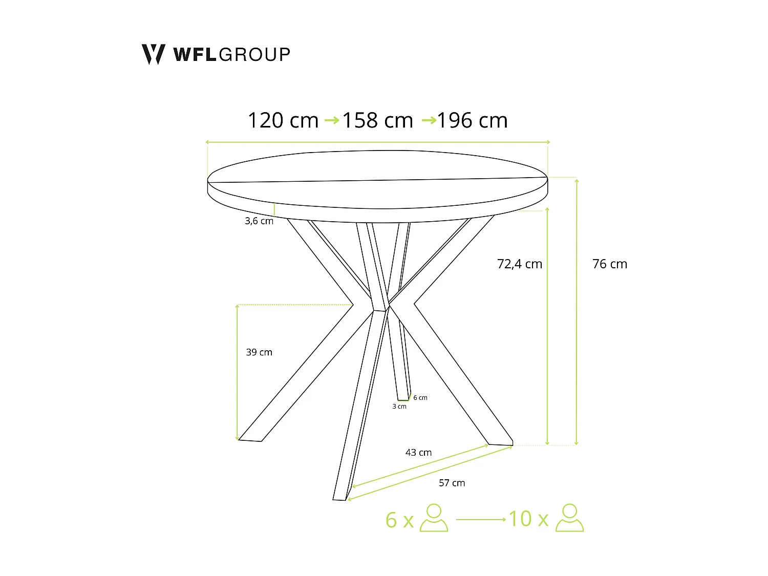 Runder Ausziehbarer Esstisch für 8-12 Personen - Loft Style Tisch mit Weiß Metallbeinen - 120 bis 200 cm - Industrieller Tisch für Wohnzimmer - Craft Eiche - 120 cm
