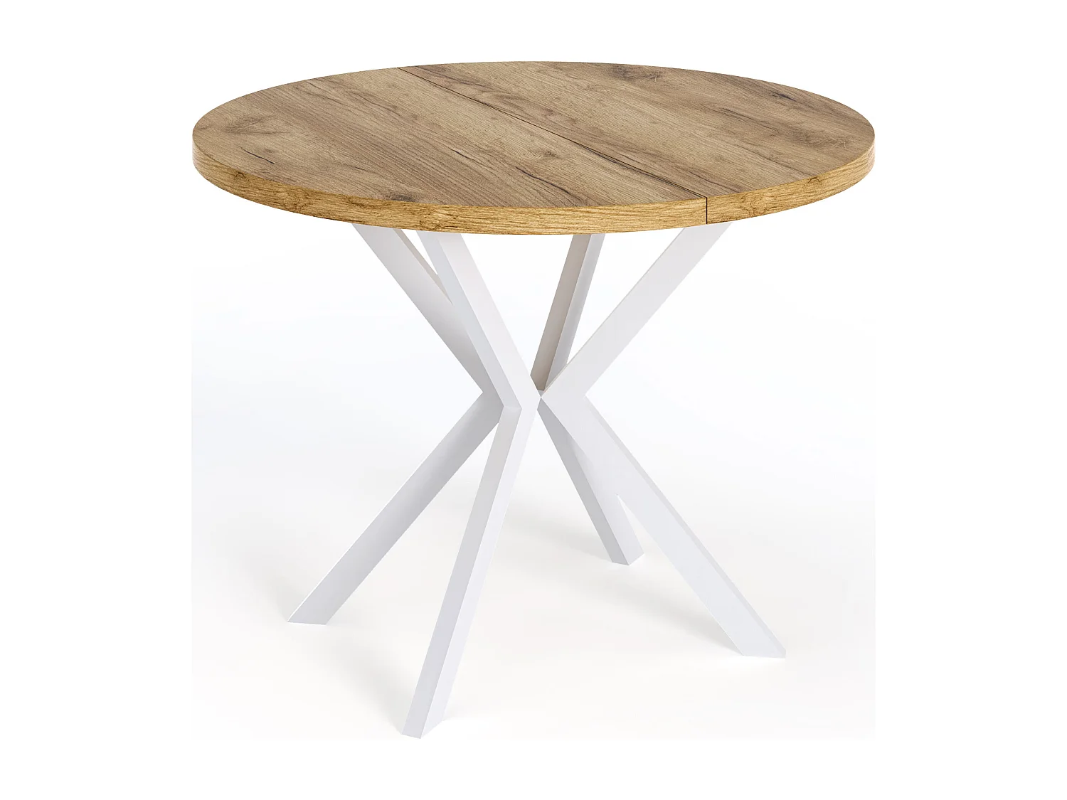 Runder Ausziehbarer Esstisch für 8-12 Personen - Loft Style Tisch mit Weiß Metallbeinen - 120 bis 200 cm - Industrieller Tisch für Wohnzimmer - Craft Eiche - 120 cm