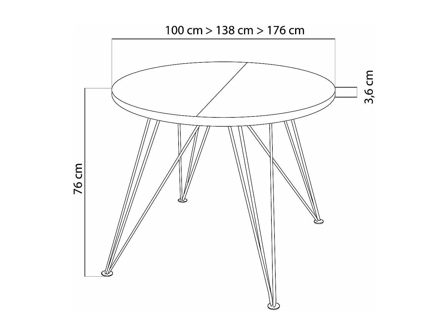 Table à Manger Extensible Ronde - Table Style Loft Avec Pieds En Métal Noir - 100 à 180 Cm - Table Ronde Style Industriel Pour Le Salon - Compacte - Noir - 100 Cm