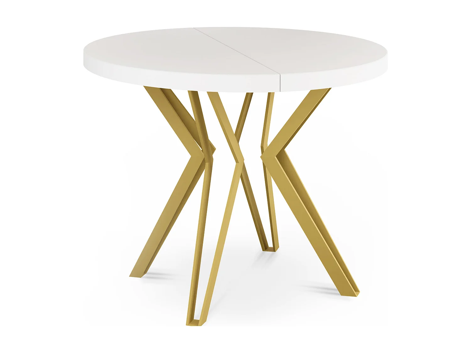 Table Ronde Salle à Manger - 100/176 cm de Diamètre - Table à Rallonges Avec Pieds en Métal Doré - Style Industriel - Compacte - Blanc