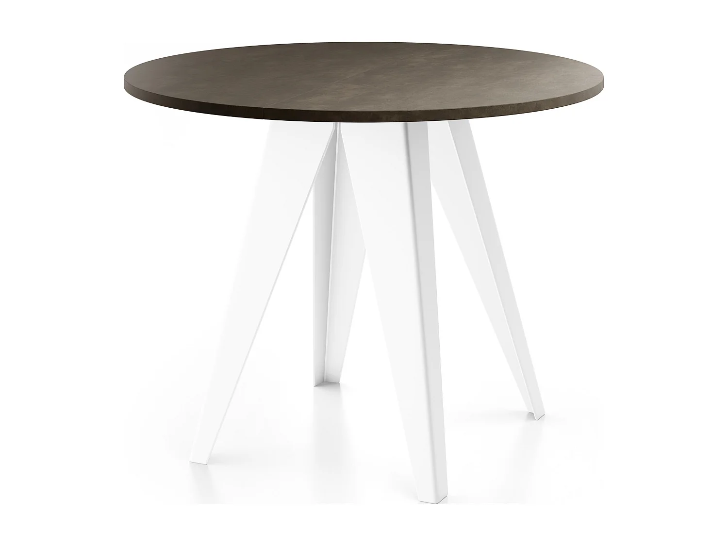 Esstisch Glory Weiß im Industriestil - Rund - Ausziehbar von 90 cm bis 130 cm, mit Pulverbeschichteten Metallbeinen Tisch für Kleine Küche - Chicago Beton Grau