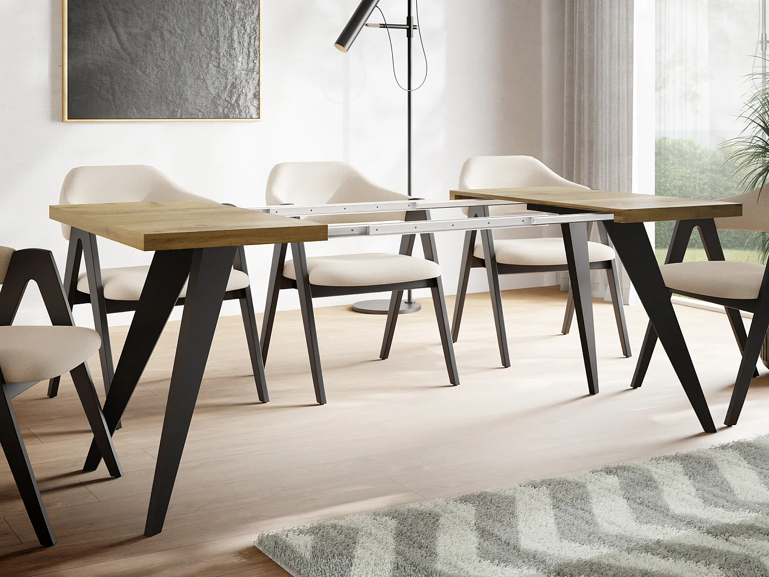 Table à Manger Carrée Extensible Quadro 100-200 cm - Table de Salle à Manger Industrielle avec Pieds Noirs pour 4-8 Personnes - Style Loft - Chêne Wotan