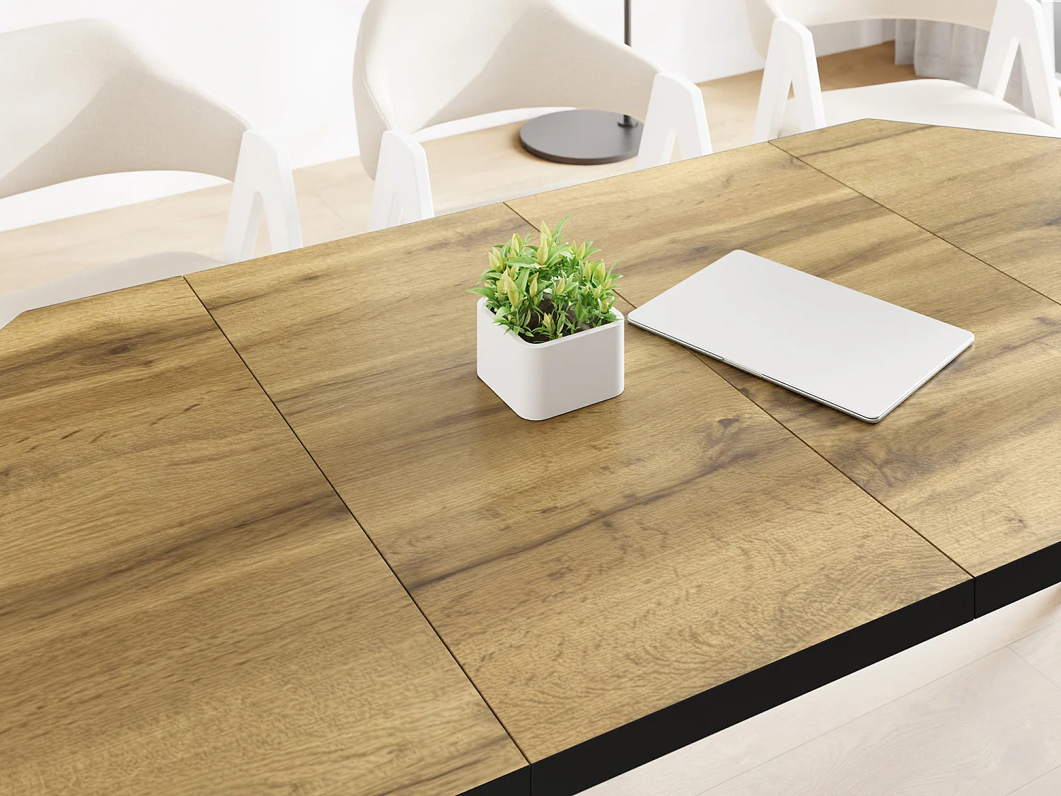 Moderner Runder Ausziehbarer Esstisch Diamond mit Schwarz Holzbeinen – Erweiterbar bis 150 cm, ideal für 4 bis 6 Personen - Loft-Stil Tisch für Küche - Wotan Eiche