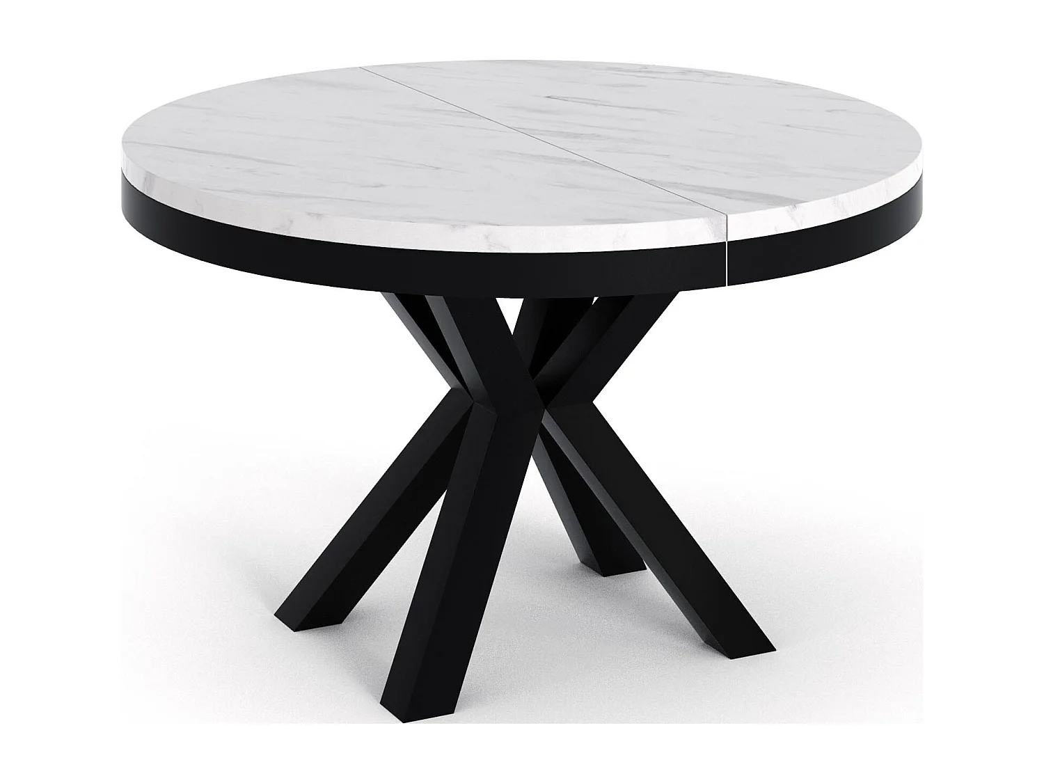 Runder Ausziehbarer Esstisch im Loft-Stil - Industrieller Tisch mit Schwarzen Metallbeinen - Platzsparender Tisch für Wohnzimmer - Marmor Weiß - 120 bis 200 cm