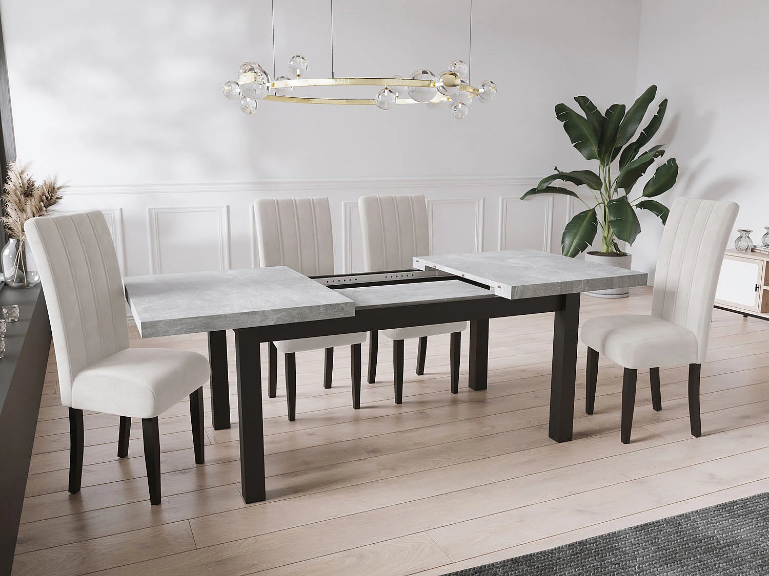 Moderner Rechteckiger Ausziehbarer Esstisch - Platzsparend - Schwarze Holzbeine - 200 bis 300 cm - Hergestellt in EU - 200 x 100 cm - Grau Beton