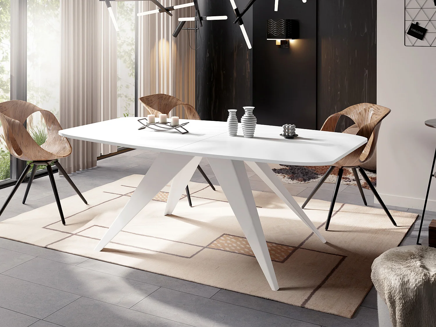 Table à Manger Extensible Style Loft - Table Industrielle avec Pieds Métalliques Blancs - Design Moderne pour Salon - 160 cm extensible à 200 cm - Blanc