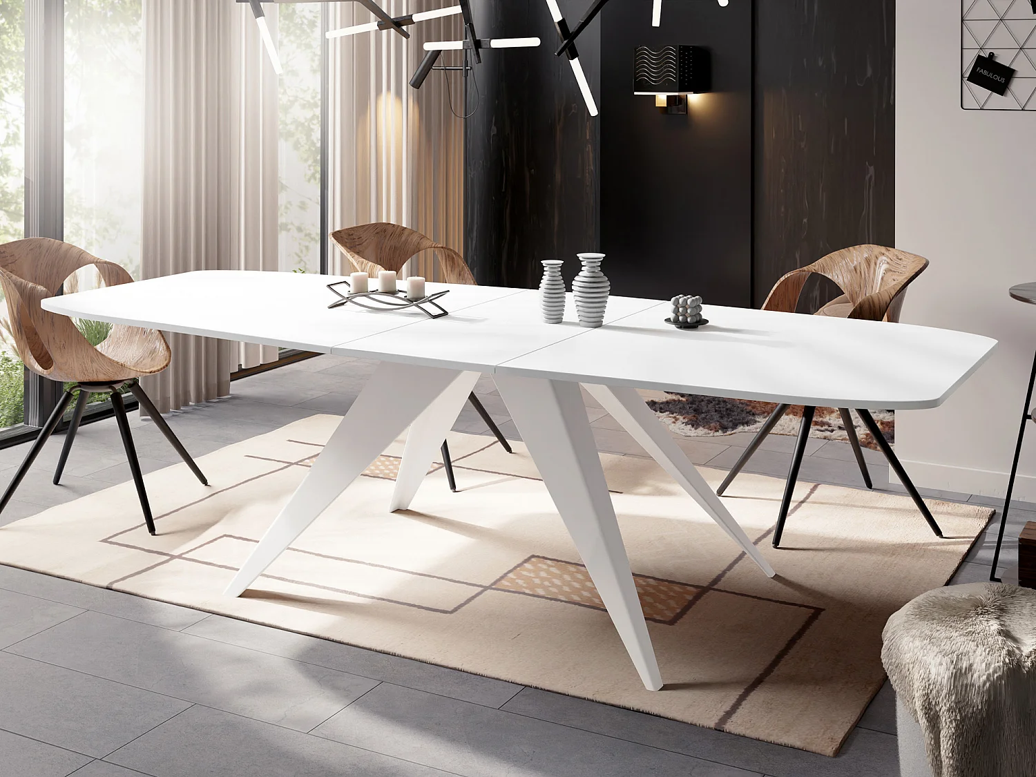 Table à Manger Extensible Style Loft - Table Industrielle avec Pieds Métalliques Blancs - Design Moderne pour Salon - 160 cm extensible à 200 cm - Blanc