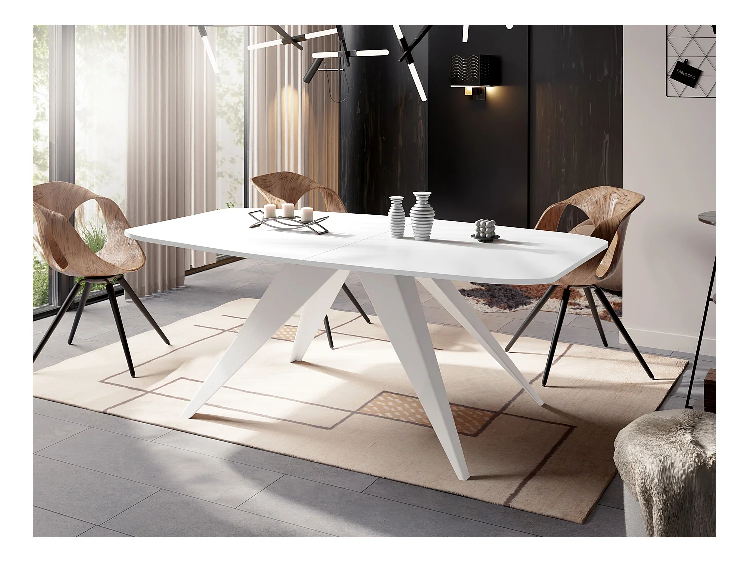 Ausziehbarer Esstisch im Loft-Stil - Industrieller Tisch mit Weißen Metallbeinen - Modernes Design für Wohnzimmer - 160 cm Ausziehbar auf 200 cm - Weiß