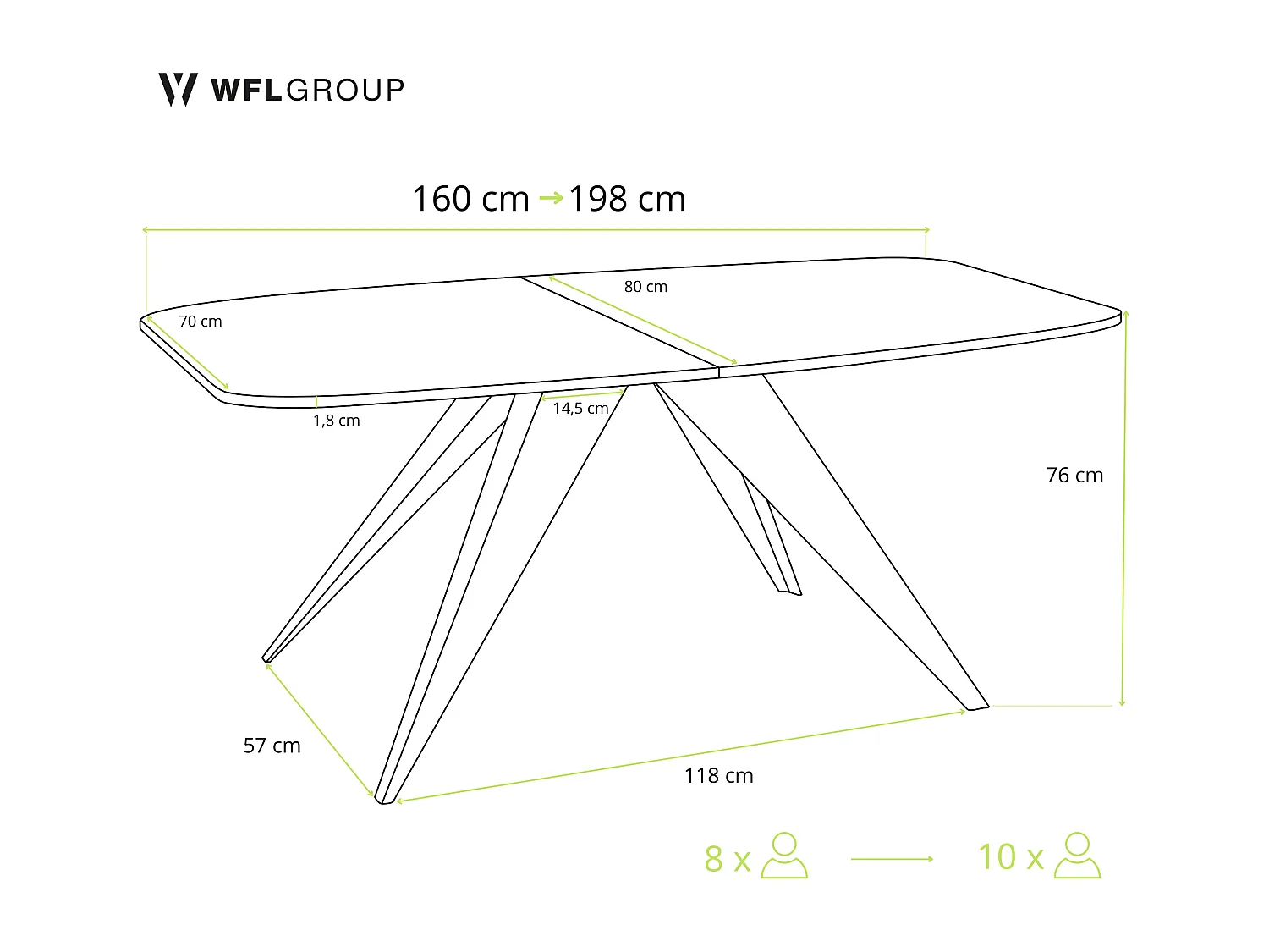Ausziehbarer Esstisch im Loft-Stil - Industrieller Tisch mit Weißen Metallbeinen - Modernes Design für Wohnzimmer - 160 cm Ausziehbar auf 200 cm - Weiß