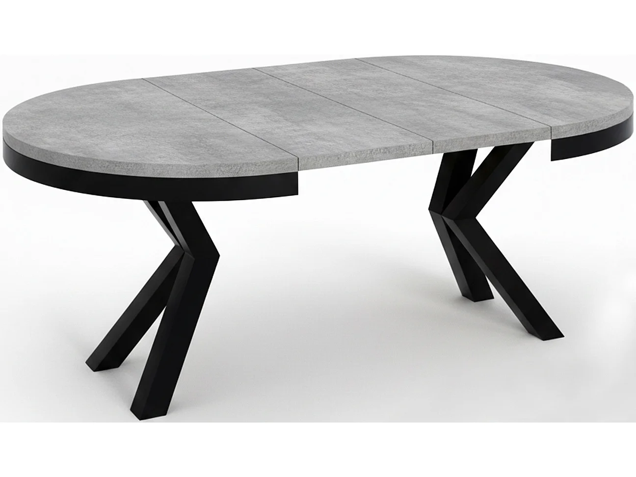 Runder Ausziehbarer Esstisch im Loft-Stil - Industrieller Tisch mit Schwarzen Metallbeinen - Platzsparender Tisch für Wohnzimmer - Grauer Beton - 120 bis 200 cm