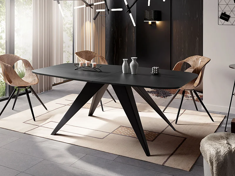 Ausziehbarer Esstisch im Loft-Stil - Industrieller Tisch mit Schwarzen Metallbeinen - Modernes Design für Wohnzimmer - 160 cm Ausziehbar auf 200 cm - Schwarz