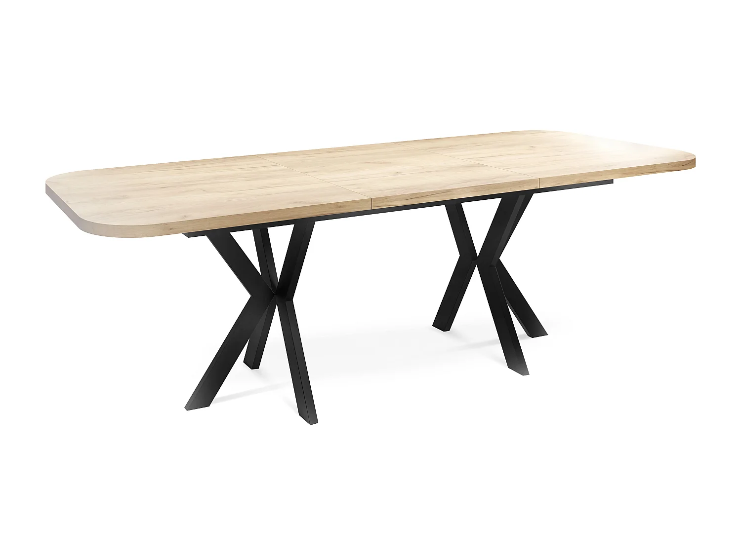 Ausziehbarer Esstisch im Modern-Stil - Rechteckiger Tisch mit Schwarzen Metallbeinen - Industrietisch mit Abgerundeten Ecken - 200 x 100 cm - Craft Eiche