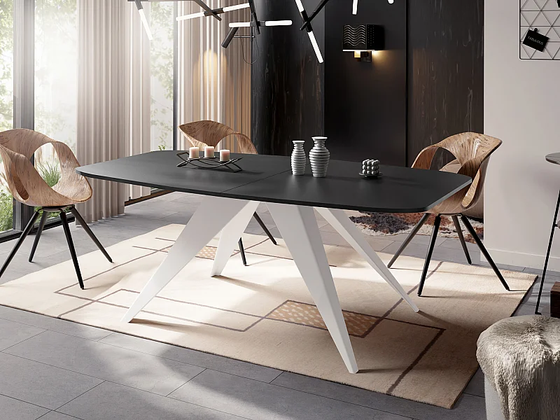 Ausziehbarer Esstisch im Loft-Stil - Industrieller Tisch mit Weißen Metallbeinen - Modernes Design für Wohnzimmer - 160 cm Ausziehbar auf 200 cm - Schwarz