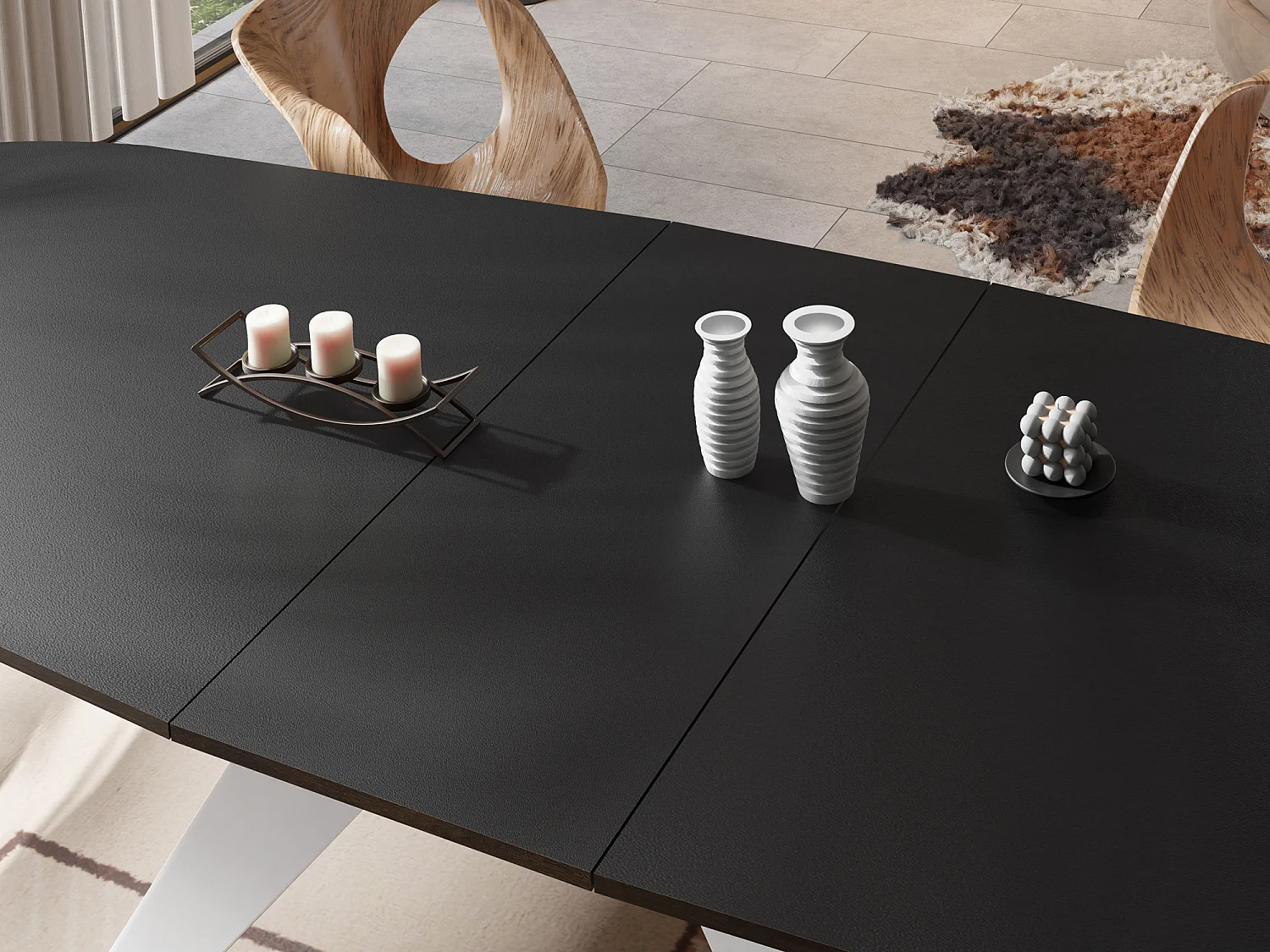 Table à Manger Extensible Style Loft - Table Industrielle avec Pieds Métalliques Blancs - Design Moderne pour Salon - 160 cm extensible à 200 cm - Noir