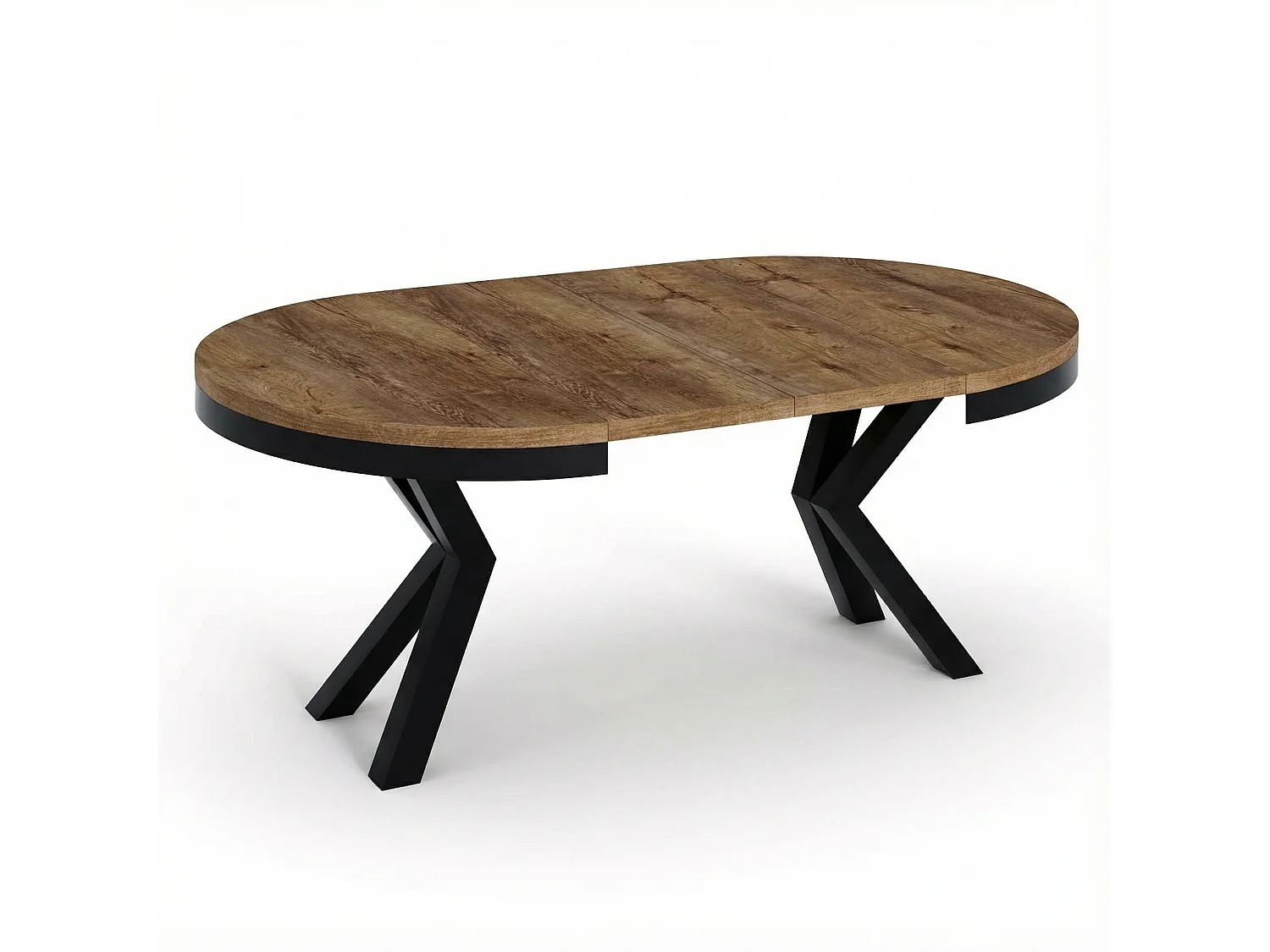 Runder Ausziehbarer Esstisch im Loft-Stil - Industrieller Tisch mit Schwarzen Metallbeinen - Platzsparender Tisch für Wohnzimmer - Lefkas Eiche - 100 bis 180 cm