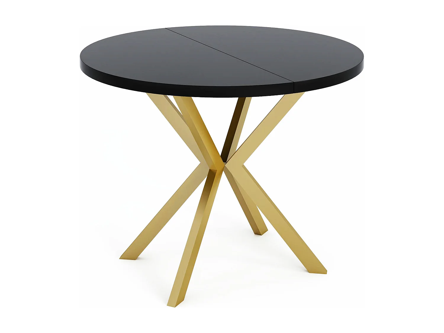 Runder Esstisch Ausziehbar ⌀ 100 cm - Goldene X-Beine - Schwarz - EU Herstellung