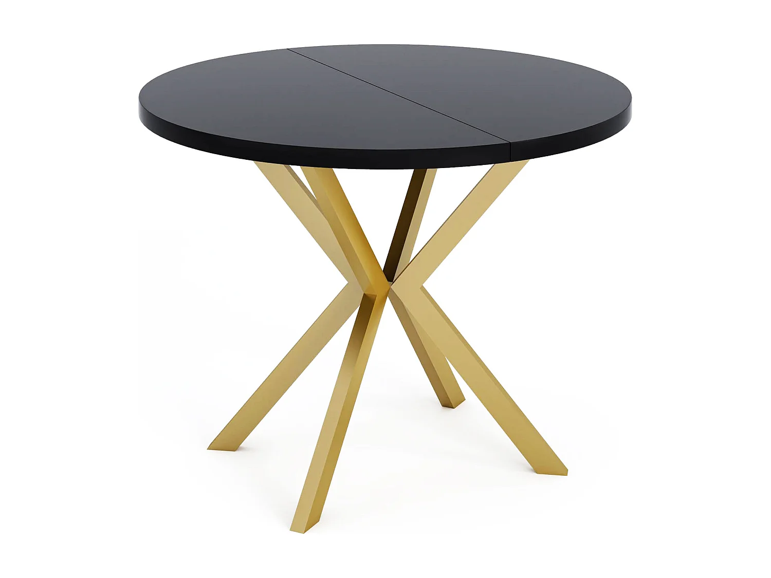 Runder Esstisch Ausziehbar ⌀ 100 cm - Goldene X-Beine - Schwarz - EU Herstellung