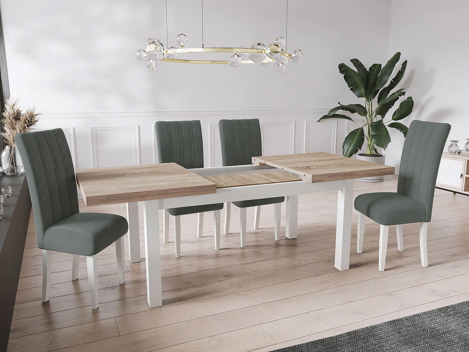 Table à Manger Extensible Rectangulaire Moderne - Gain de Place - Pieds en Bois Blanc - Fabriqué en UE - 120 x 80 cm - Chêne Sonoma