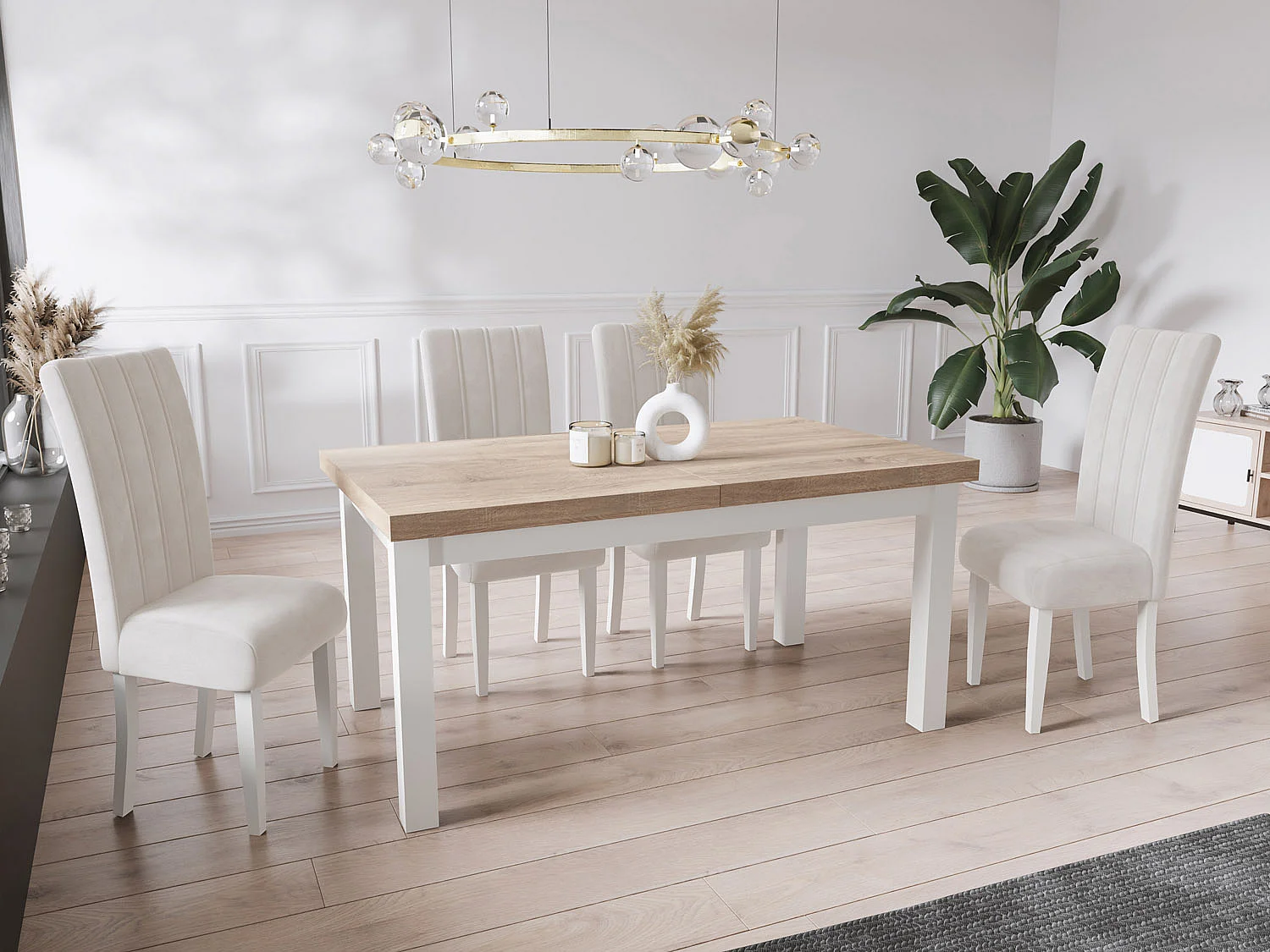 Moderner Rechteckiger Ausziehbarer Esstisch - Platzsparend - Weißen Holzbeine - 120 bis 160 cm - Hergestellt in EU - 120 x 80 cm - Sonoma Eiche