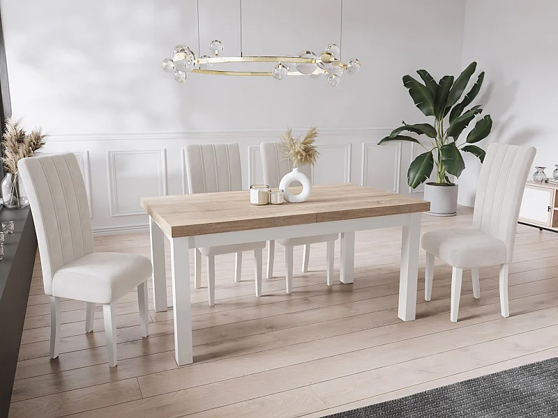 Table à Manger Extensible Rectangulaire Moderne - Gain de Place - Pieds en Bois Blanc - Fabriqué en UE - 120 x 80 cm - Chêne Sonoma