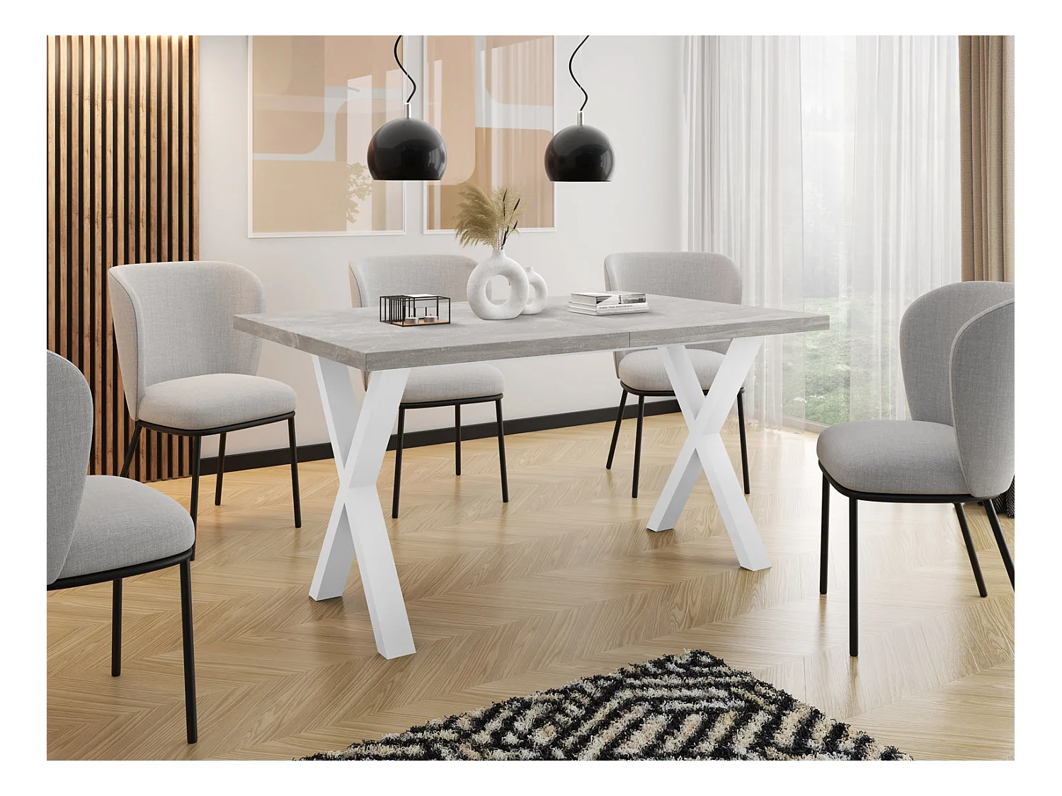 Rechteckiger Ausziehbarer Esstisch - Großer Modern-Stil Tisch mit Weißen Metallbeinen 120 140 160 cm bis 220 240 260 cm - Spacesaver - 140 x 80 cm - Beton Grau