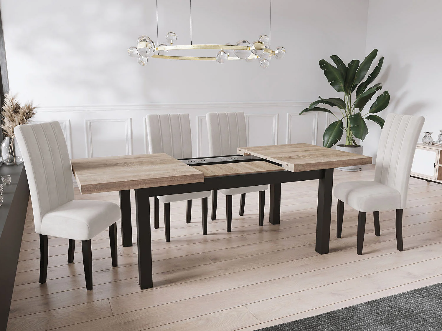 Moderner Rechteckiger Ausziehbarer Esstisch - Platzsparend - Schwarze Holzbeine - 120 bis 160 cm - Hergestellt in EU - 120 x 80 cm - Sonoma Eiche