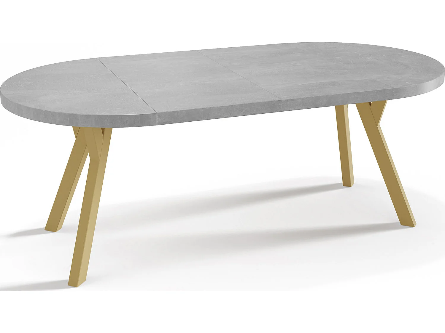 Designer Runder Ausziehbarer Esstisch - Loft-Stil, Platzsparend - Goldene Beine - 100 bis 200 cm - für 6-8 Personen - Hergestellt in EU - Beton Grau - 200 cm