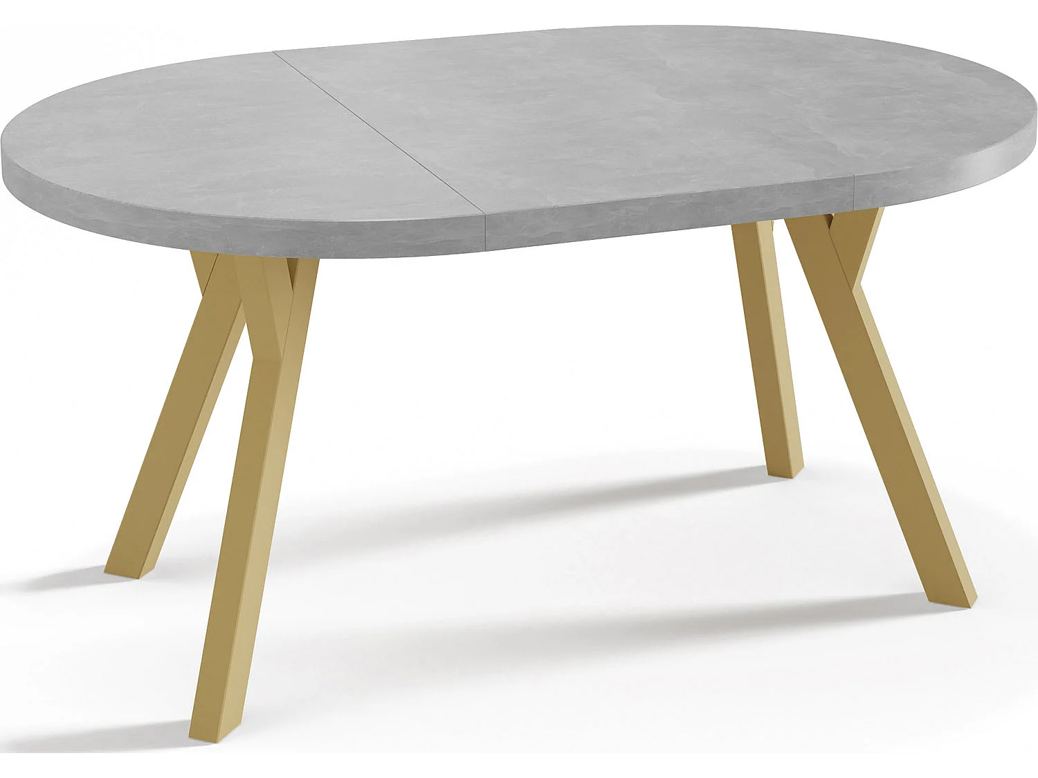 Designer Runder Ausziehbarer Esstisch - Loft-Stil, Platzsparend - Goldene Beine - 100 bis 200 cm - für 6-8 Personen - Hergestellt in EU - Beton Grau - 200 cm