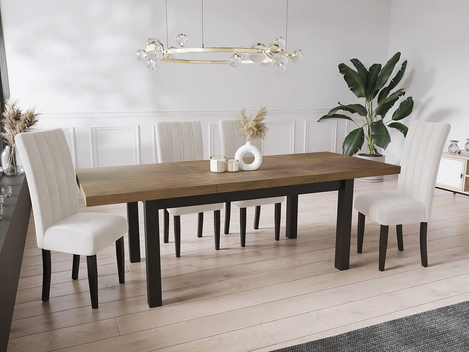 Moderner Rechteckiger Ausziehbarer Esstisch - Platzsparend - Schwarze Holzbeine - 200 bis 300 cm - Hergestellt in EU - 200 x 100 cm - Lefkas Eiche