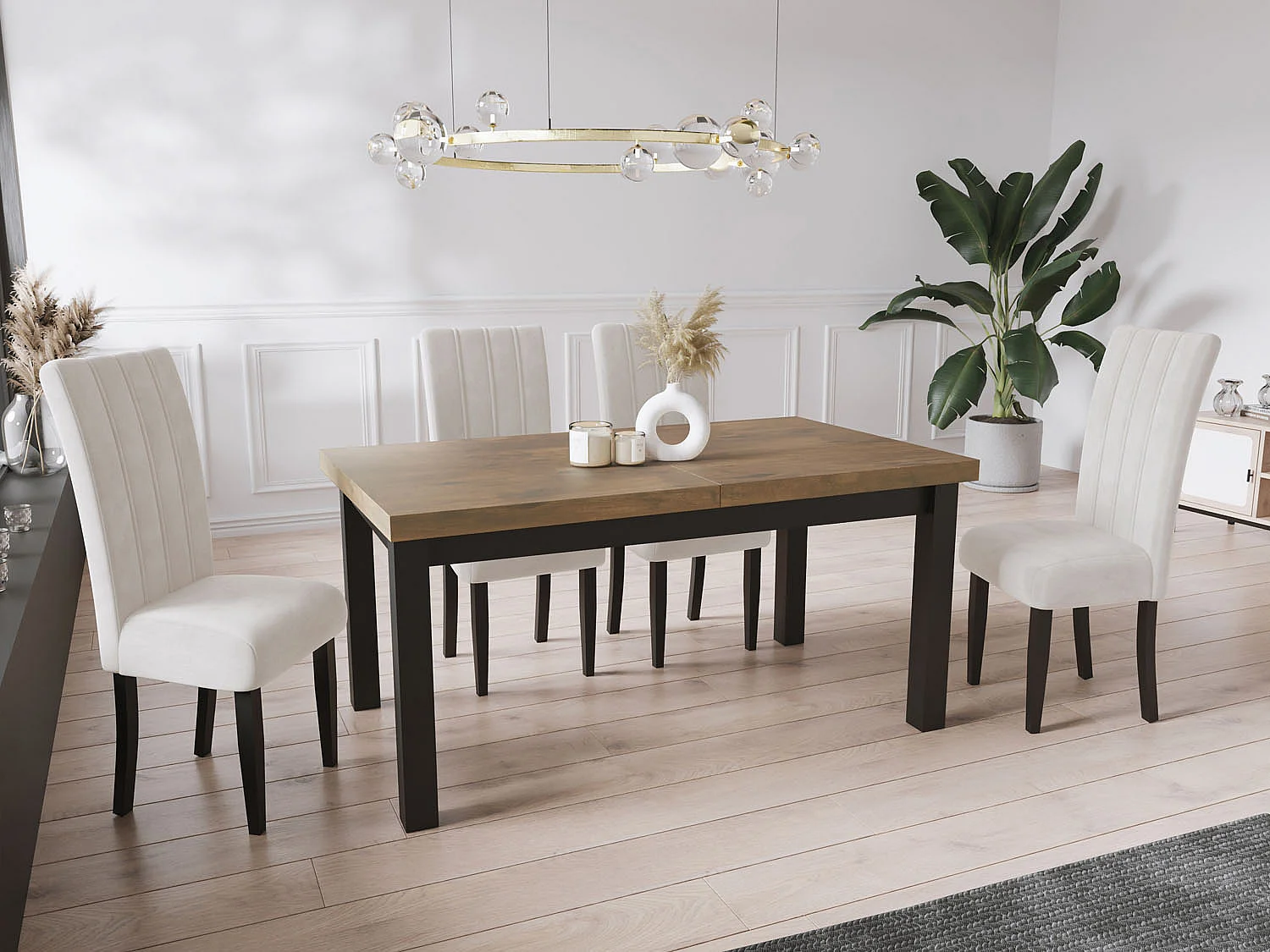 Table à Manger Extensible Rectangulaire Moderne - Gain de Place - Pieds en Bois Noir - Fabriqué en UE - 200 x 100 cm - Chêne Lefkas